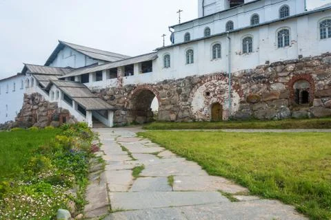 In the courtyard of the Spaso-Preobrazhensky Solovetsky monastery. Stock Photos