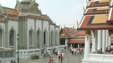 Courtyard at Wat Phra Kaew, Temple of the Emerald Buddha, Bangkok, Thailand Stock Footage 48484889