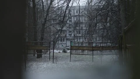 Courtyard-Well Trapped in a Web of Bare Branches Stock Footage 313532337
