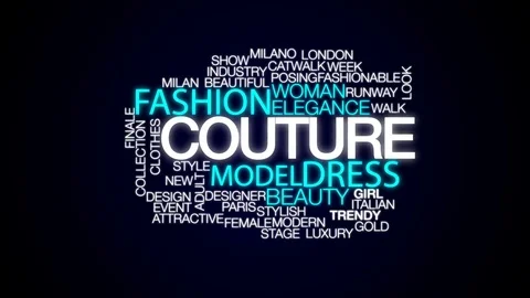 Couture animated word cloud, text design animation. Stock Footage 74025467