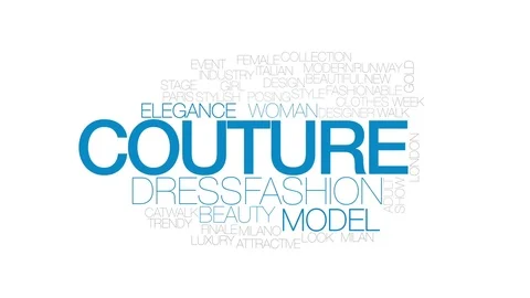 Couture animated word cloud, text design animation.  Kinetic typography. Stock Footage 74153846
