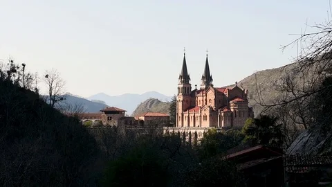 Covadonga Basilica view Stock Footage 106507694