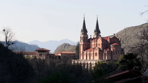 Covadonga Basilica view Stock Footage 106509331