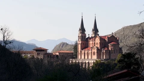 Covadonga Basilica view Stock Footage 106509491
