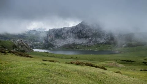 Covadonga lakes under the clouds Stock Photos