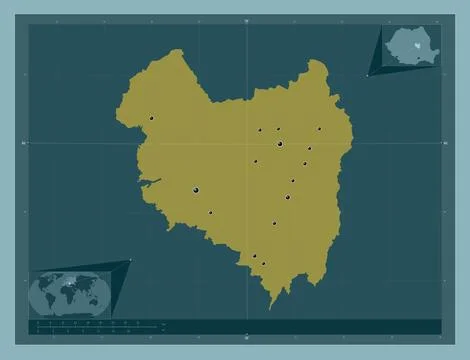 Covasna, Romania. Solid color shape. Locations of major cities of the region 스톡 일러스트