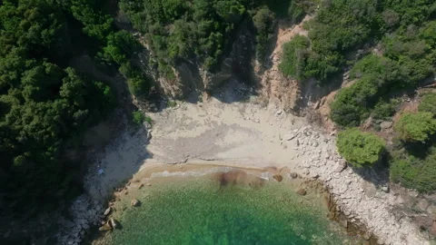 Cove ascent amidst forested cliffs Stock Footage 264869635