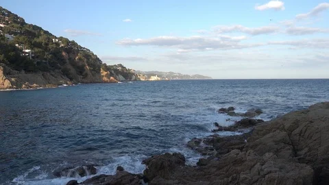Cove in Lloret de Mar a clear day, Costa brava Stock Footage 112019063