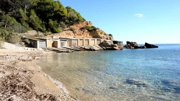 The cove will be with blue water on the island of Ibiza Stock Footage 85663950