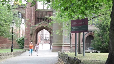 Coventry Cathedral entrance sign Stock Footage