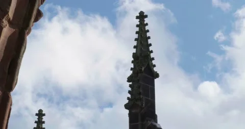Coventry medieval cathedral over blue sky on sunny day Stock Footage 220597843