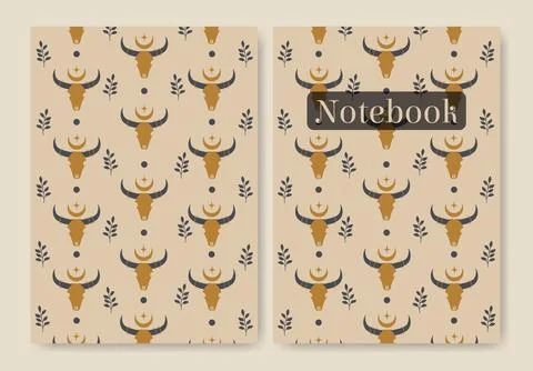 Cover with boho cow skull pattern. Magic colorful background. Stock Illustration