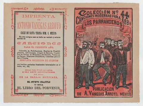 Cover for 'Canciones Modernas para 1898: Los Parranderos', group of men hol.. Stock Photos
