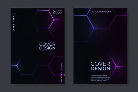 Cover design background vector set. Blue and pink hexagonal brochure. Vertical Illustrazione stock