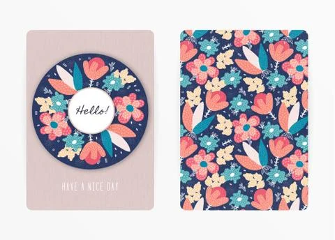 Cover design with floral pattern. Hand drawn creative flowers. Colorful artis Stock Illustration