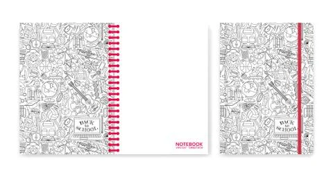 Cover design for notebooks or scrapbooks with school patterns Stock Illustration