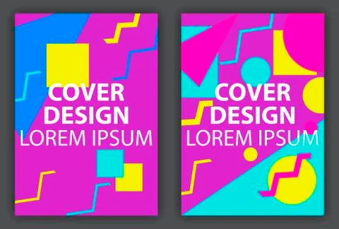 Cover design poster with geometric elements in the style of 80s. Brochure des 스톡 일러스트