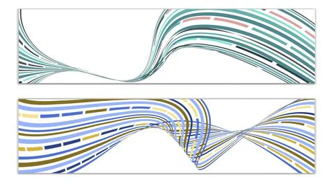 Cover design, set of 2 covers. Wavy lines or ribbons. Fancy abstract backgrou 库存插图