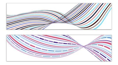 Cover design, set of 2 covers. Wavy lines or ribbons. Fancy abstract backgrou 库存插图