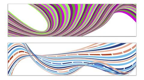 Cover design, set of 2 covers. Wavy lines or ribbons. Fancy abstract backgrou 库存插图