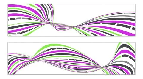 Cover design, set of 2 covers. Wavy lines or ribbons. Fancy abstract backgrou 库存插图