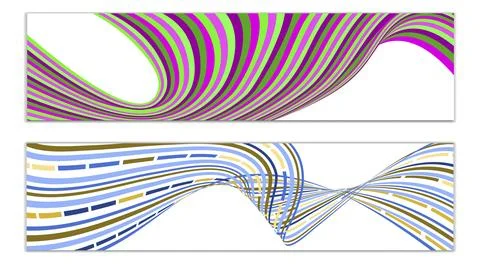 Cover design, set of 2 covers. Wavy lines or ribbons. Fancy abstract backgrou Illustrazione stock
