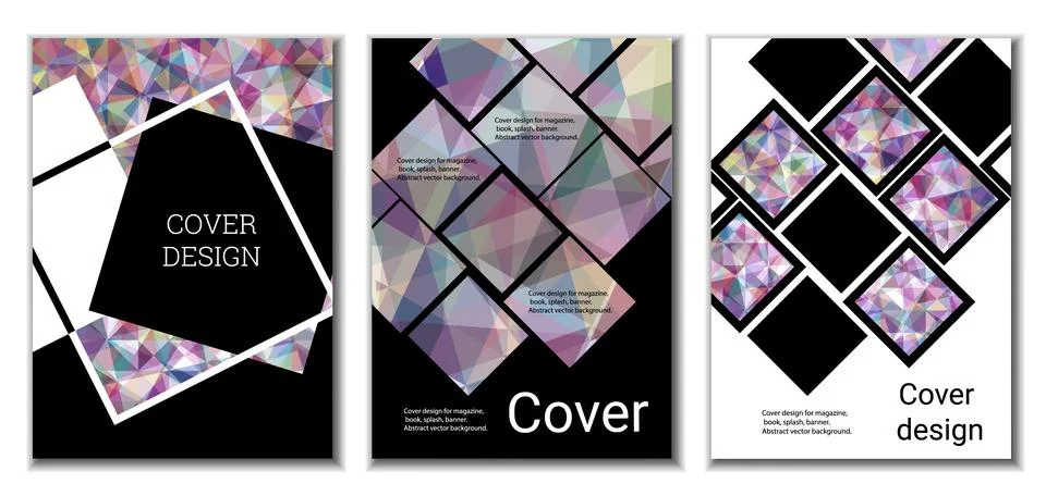 Cover design. Set of 3 covers. Imitation of crumpled paper. Unusual bright ab Stock Illustration