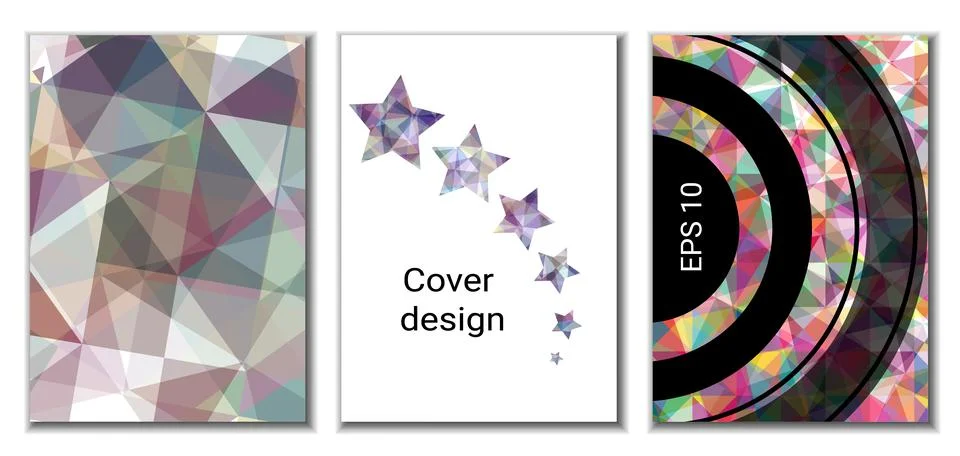 Cover design. Set of 3 covers. Imitation of crumpled paper. Unusual bright ab Stock Illustration