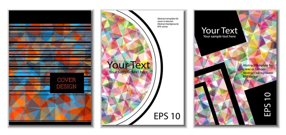 Cover design. Set of 3 covers. Imitation of crumpled paper. Unusual bright ab Stockillustratie