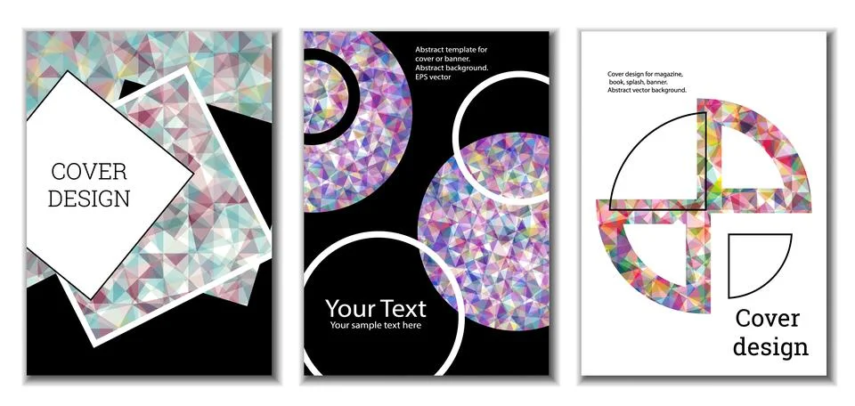 Cover design. Set of 3 covers. Imitation of crumpled paper. Unusual bright ab Stock Illustration