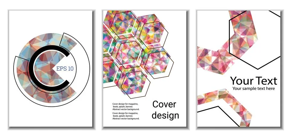 Cover design. Set of 3 covers. Imitation of crumpled paper. Unusual bright ab Stockillustratie
