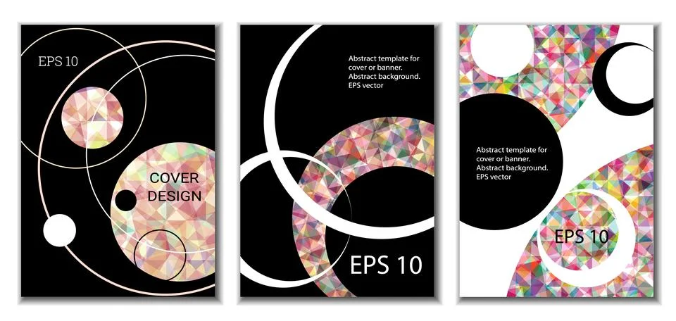 Cover design. Set of 3 covers. Imitation of crumpled paper. Unusual bright ab 库存插图