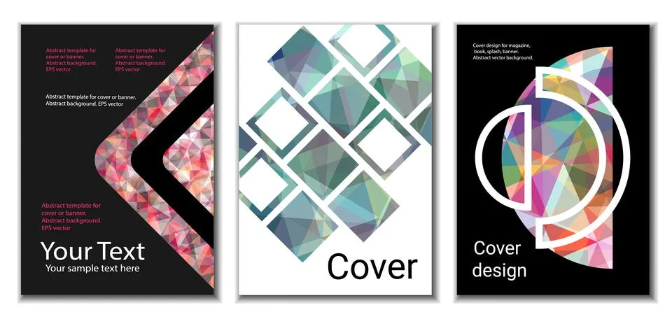 Cover design. Set of 3 covers. Imitation of crumpled paper. Unusual bright ab 스톡 일러스트