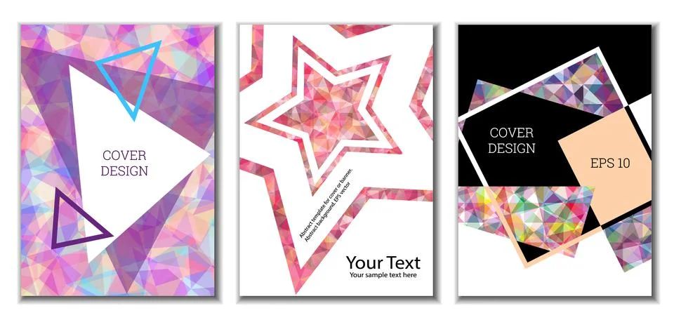 Cover design. Set of 3 covers. Imitation of crumpled paper. Unusual bright ab Stock Illustration