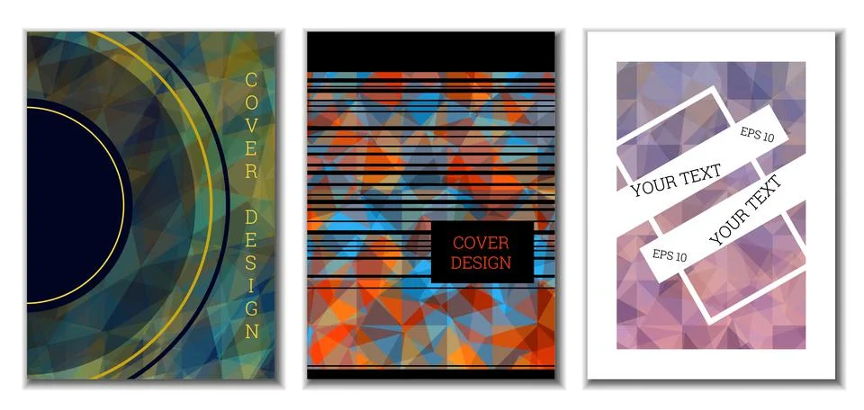 Cover design. Set of 3 covers. Imitation of crumpled paper. Unusual bright ab 库存插图