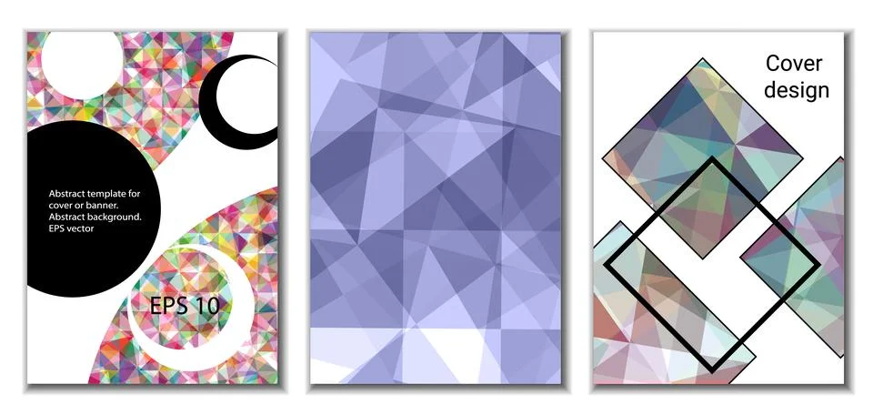 Cover design. Set of 3 covers. Imitation of crumpled paper. Unusual bright ab Stock Illustration