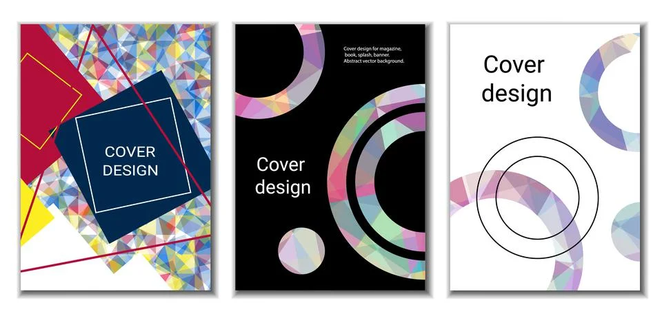 Cover design. Set of 3 covers. Imitation of crumpled paper. Unusual bright ab Stock Illustration