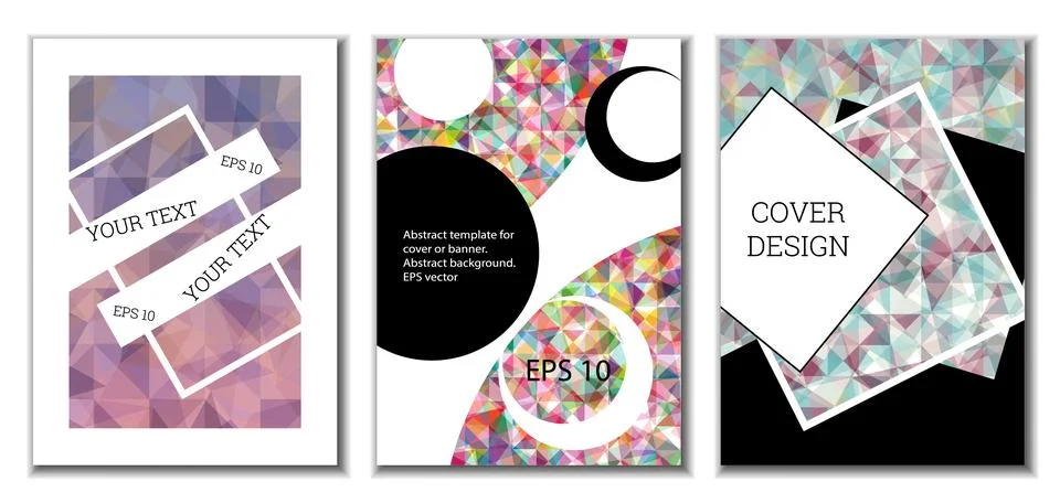 Cover design. Set of 3 covers. Imitation of crumpled paper. Unusual bright .. Stock Illustration