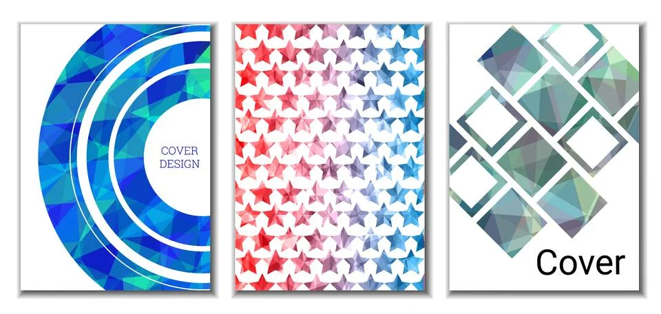 Cover design. Set of 3 covers. Imitation of crumpled paper. Unusual bright .. Stock Illustration