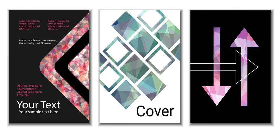 Cover design. Set of 3 covers. Imitation of crumpled paper. Unusual bright .. Stock Illustration
