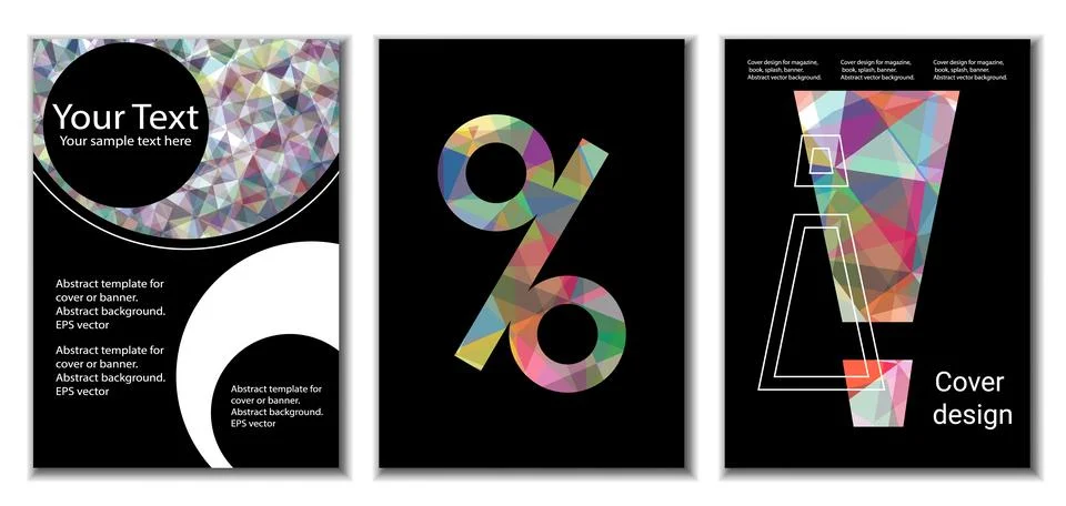 Cover design. Set of 3 covers. Imitation of crumpled paper. Unusual bright .. Stock Illustration