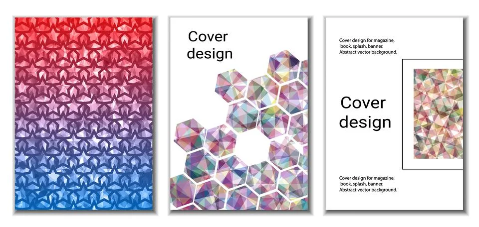Cover design. Set of 3 covers. Imitation of crumpled paper. Unusual bright .. Illustrazione stock