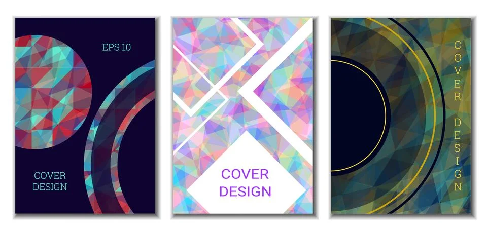 Cover design. Set of 3 covers. Imitation of crumpled paper. Unusual bright .. Stock Illustration