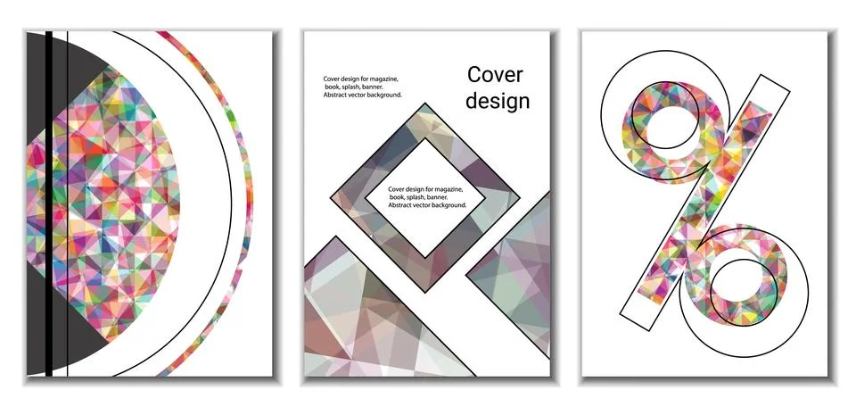 Cover design. Set of 3 covers. Imitation of crumpled paper. Unusual bright .. Stock Illustration