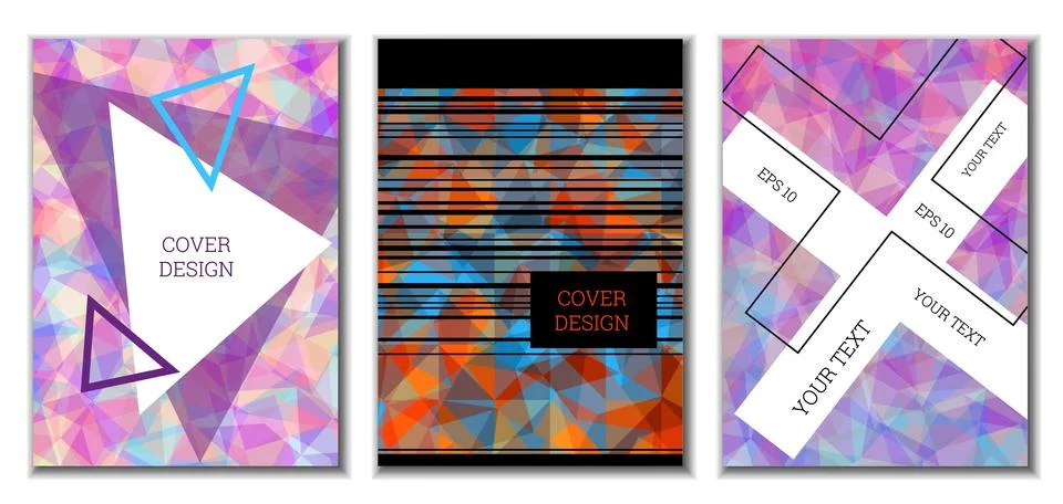 Cover design. Set of 3 covers. Imitation of crumpled paper. Unusual bright .. Stock Illustration