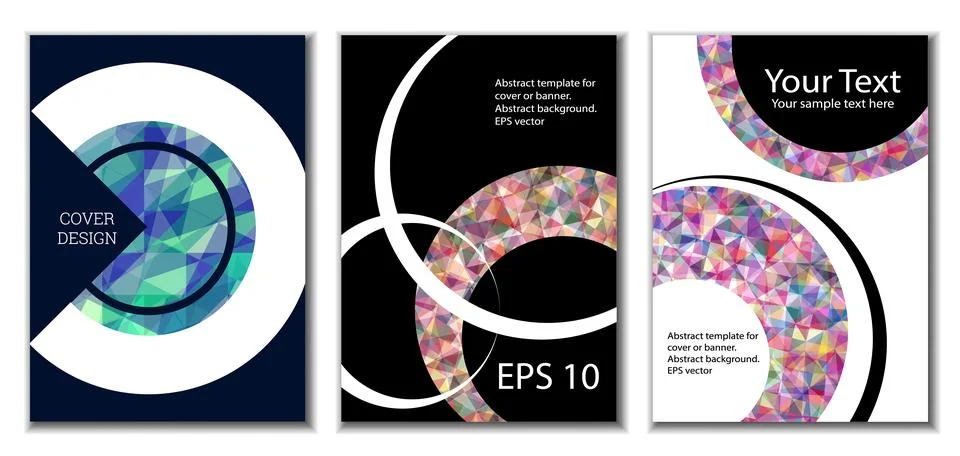 Cover design. Set of 3 covers. Imitation of crumpled paper. Unusual bright .. Stock Illustration