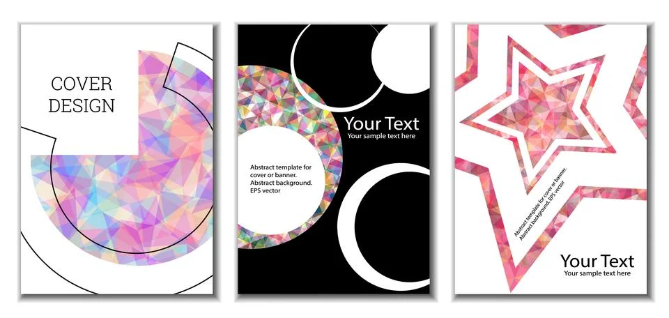 Cover design. Set of 3 covers. Imitation of crumpled paper. Unusual bright .. Stock Illustration