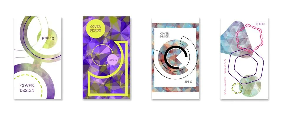 Cover design. Set of 4 covers. Imitation of crumpled paper. Unusual bright ab Illustration