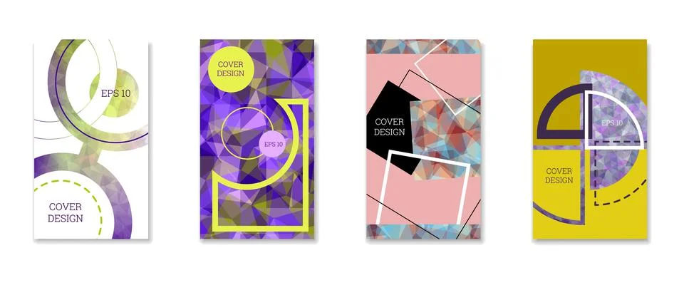 Cover design. Set of 4 covers. Imitation of crumpled paper. Unusual bright ab イラスト素材