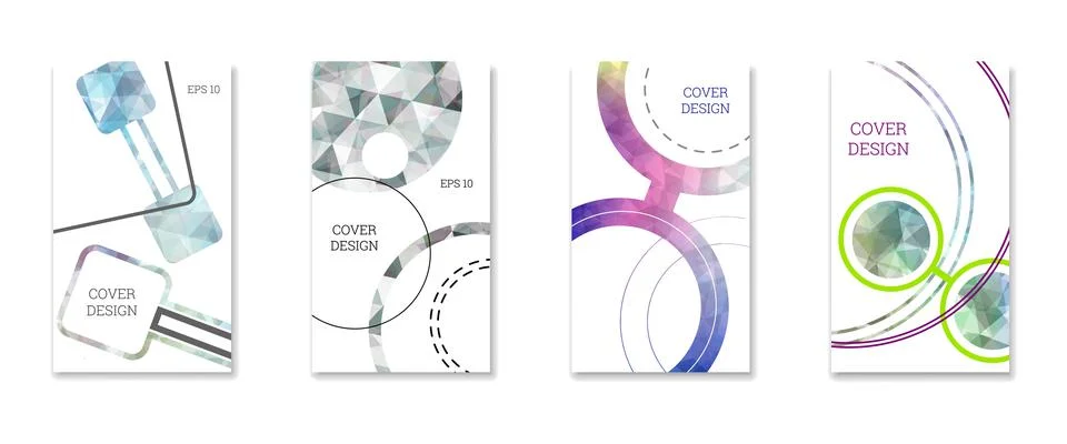 Cover design. Set of 4 covers. Imitation of crumpled paper. Unusual bright ab Stock Illustration